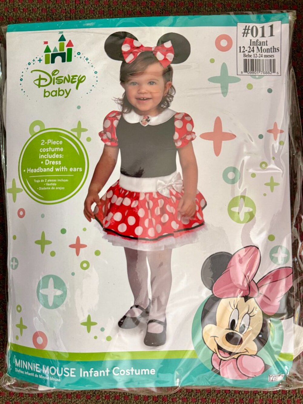 Disney Baby Minnie Mouse Costume 12-24M Red Polka Dot Dress + Ears Worn Once